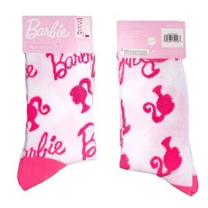 NWT Barbie Mattel Novelty Fun Crazy Crew Socks Pink Size 9-13